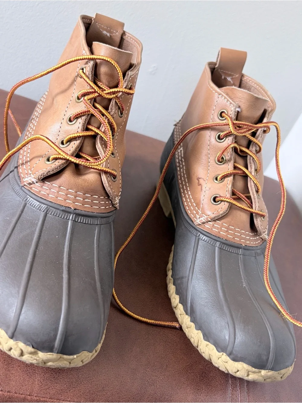 LL Bean Bean Boots 6 Inch Tan Brown Leather Rubber Rain Snow Made in USA